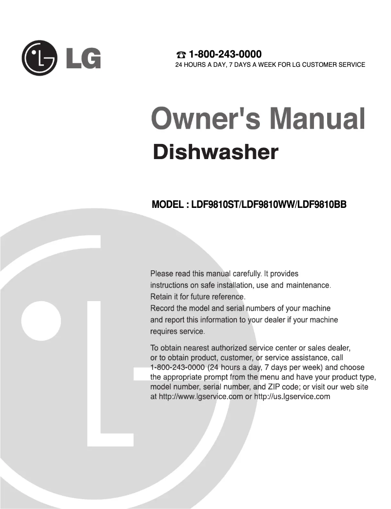 First page image of the manual for LDF9810TB