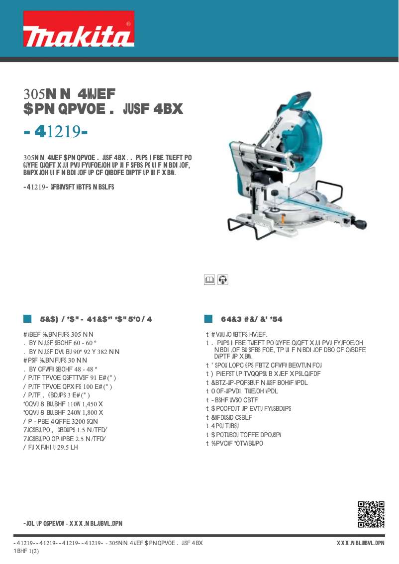 Page 1 of the manual Technical Sheet Makita LS1219L