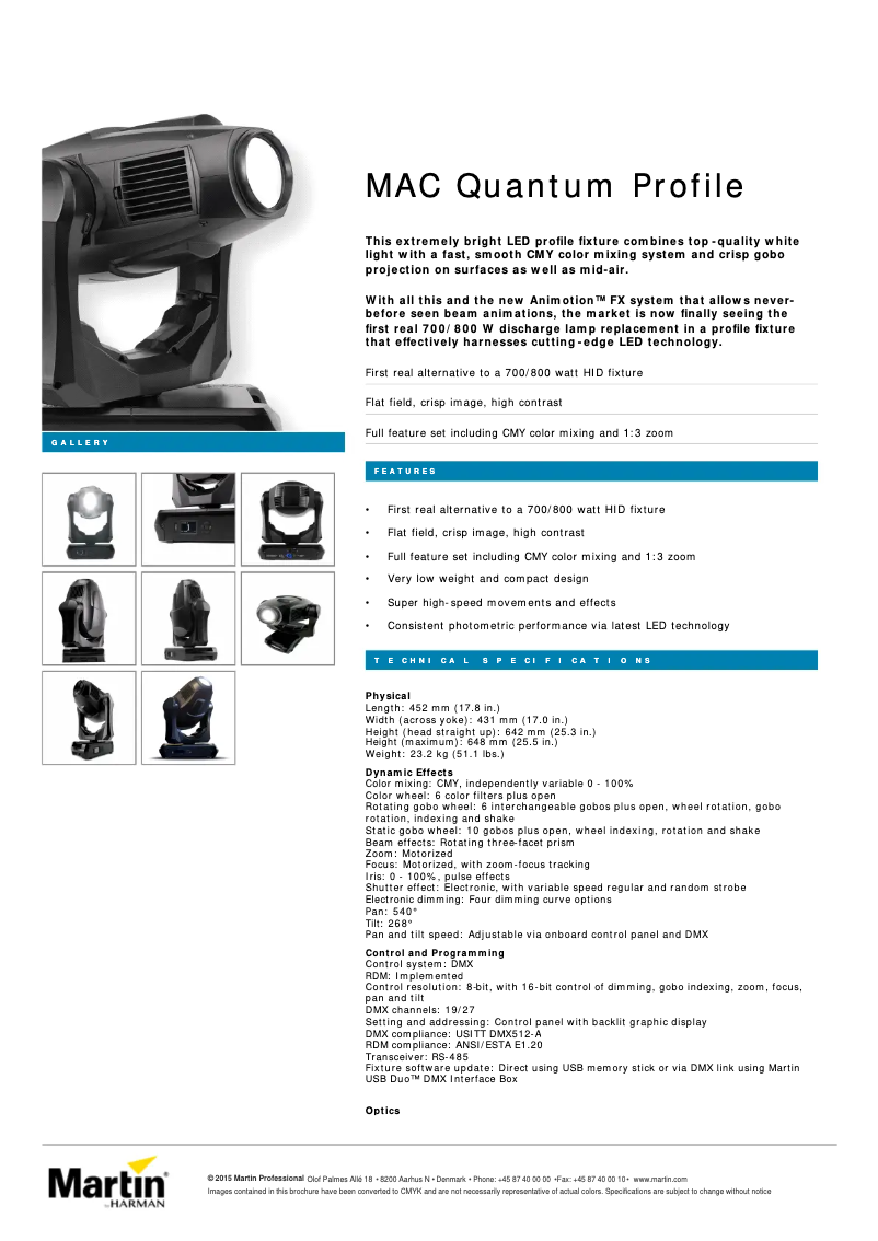 Page 1 of the manual Technical Sheet Martin MAC Quantum Profile