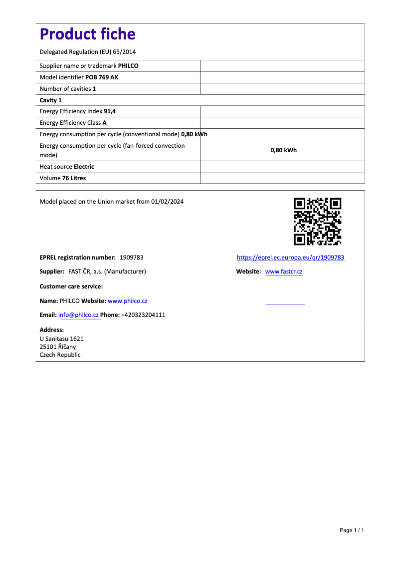 First page image of the manual for POB 769 AX