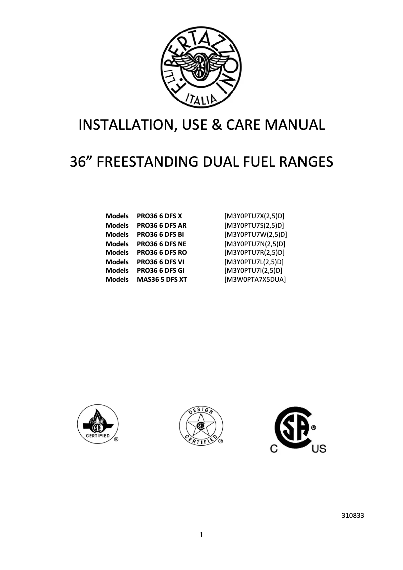 First page image of the manual for PRO36 6 DFS X