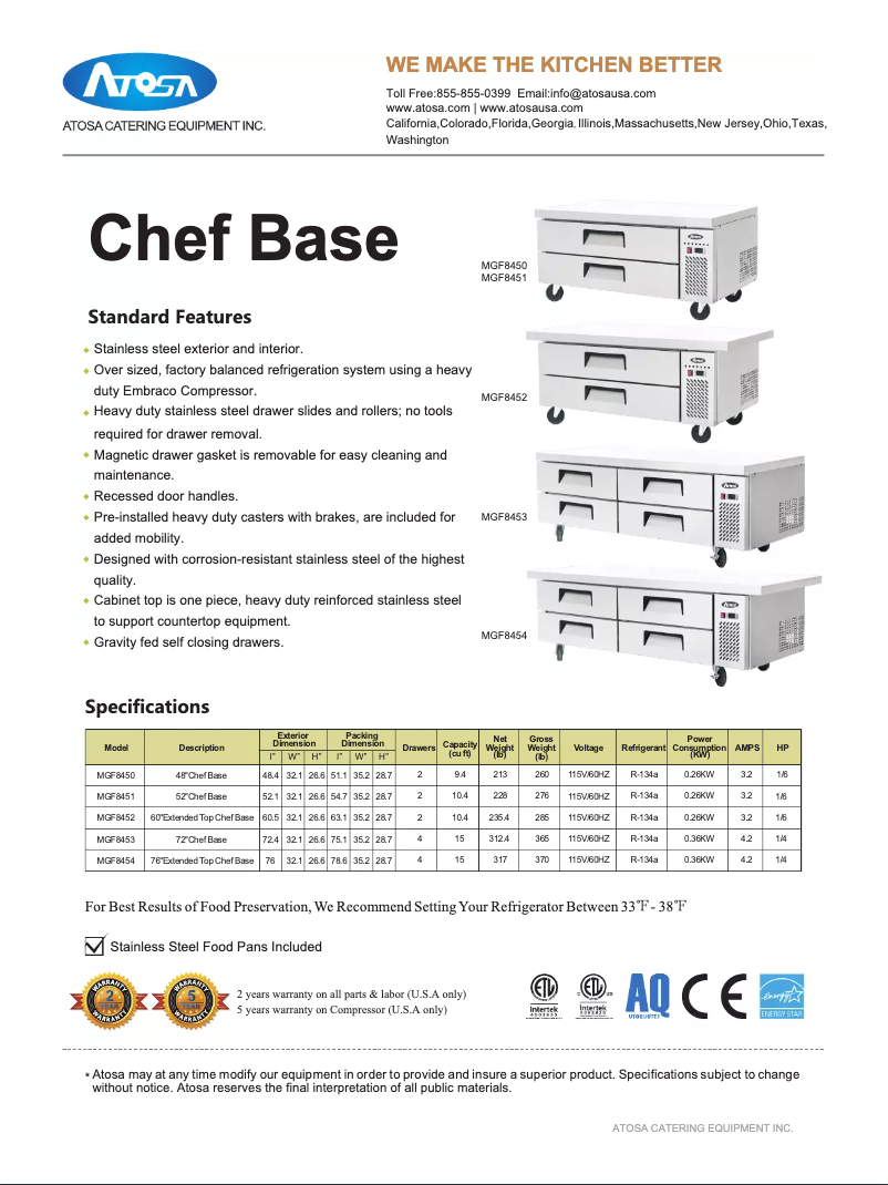 Page 1 of the manual User Manual Atosa Commercial MGF8450