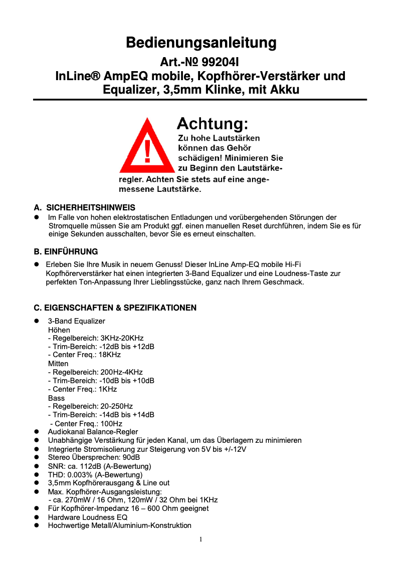 First page image of the manual for AmpEQ