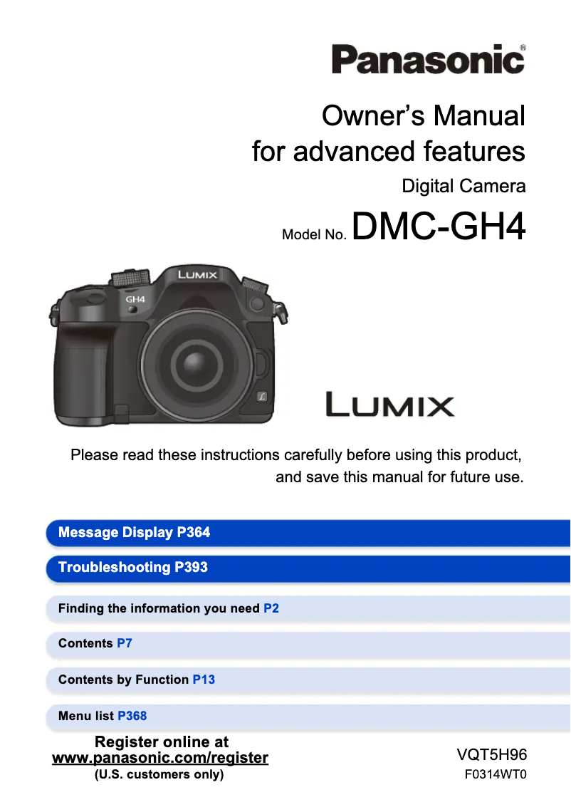 First page image of the manual for Lumix DMC-GH4KBODY