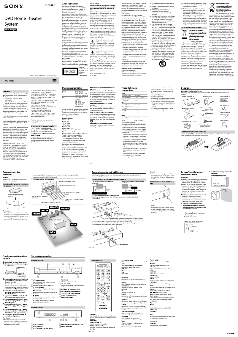 First page image of the manual for DAV-TZ135