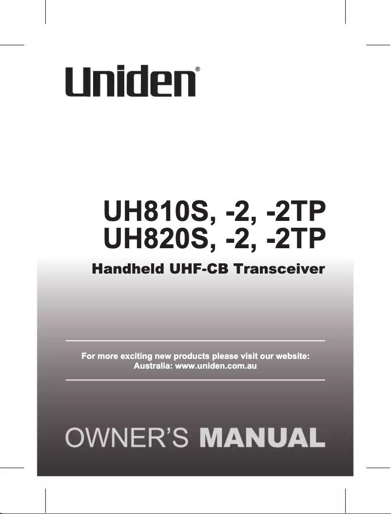 First page image of the manual for UH820S