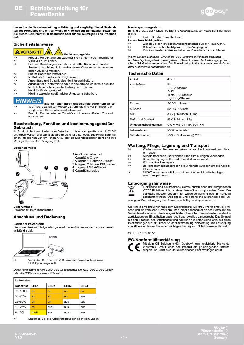Page 1 of the manual User Manual Wentronic Powerbank 2.6
