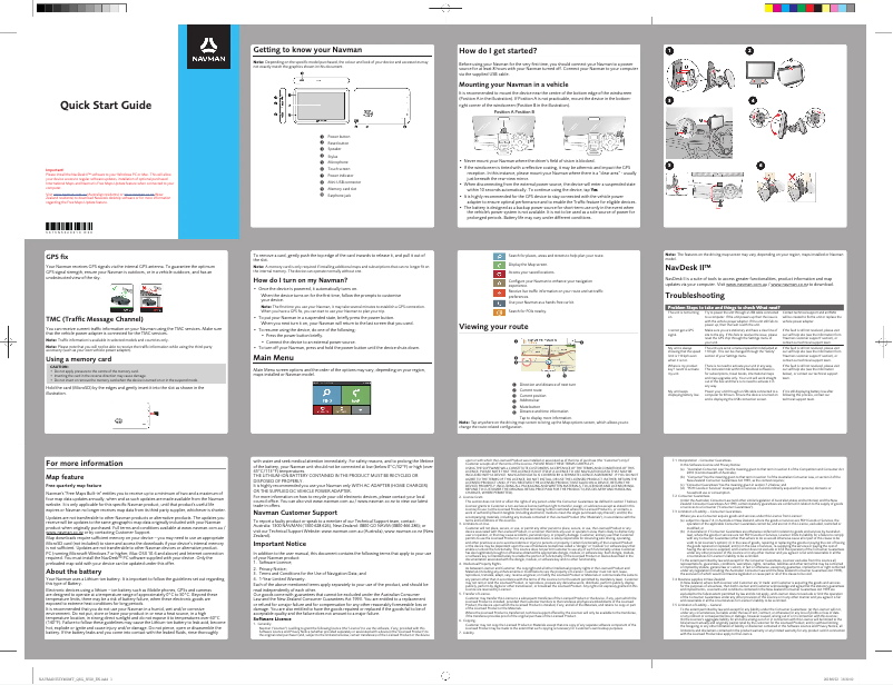 Page 1 of the manual Quick Start Guide Navman EZY460MT