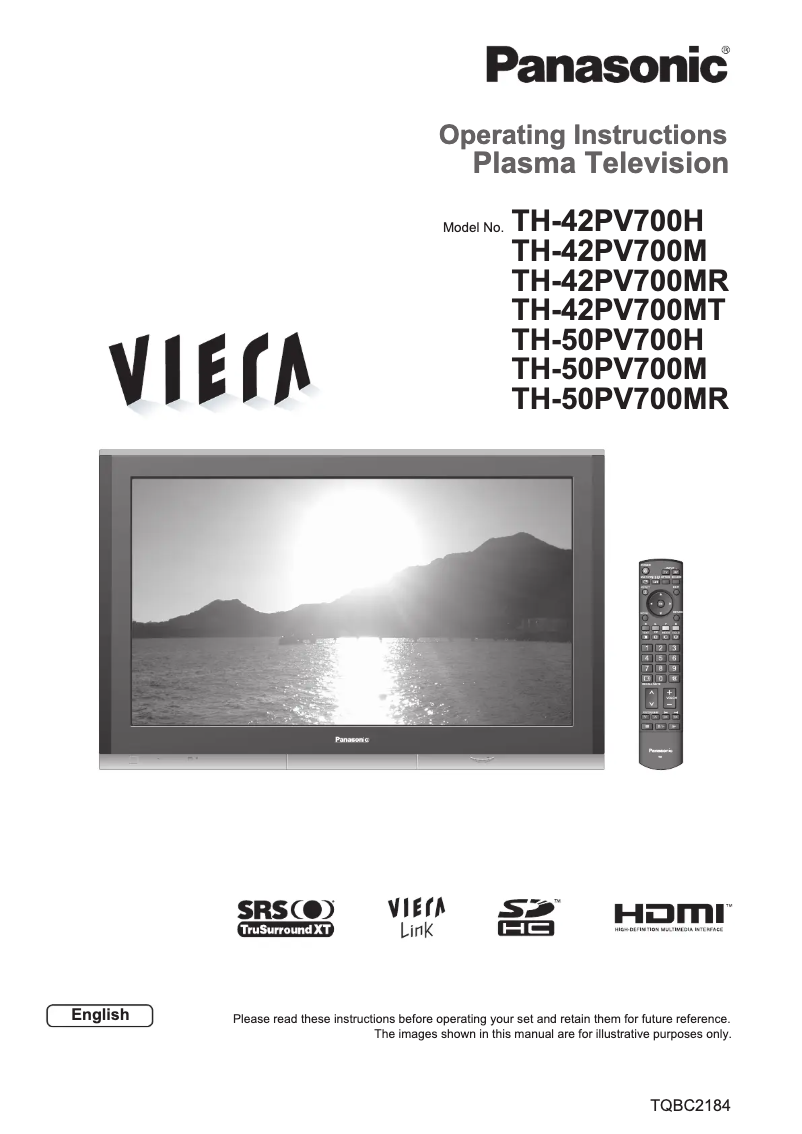 First page image of the manual for Viera TH-42PV700MR