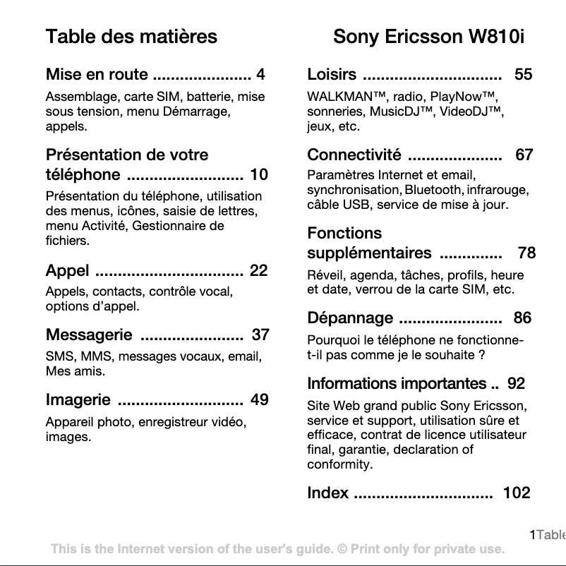 First page image of the manual for W810i