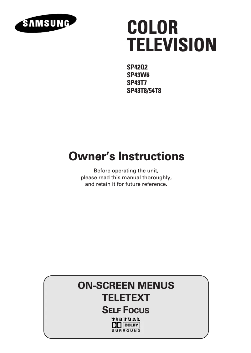 Page 1 of the manual User Manual Samsung SP-43T7HL