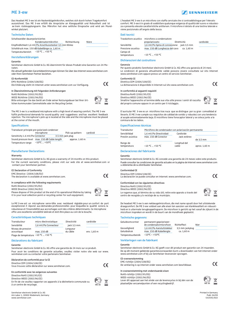 Page 1 of the manual User Manual Sennheiser ME 3-ew