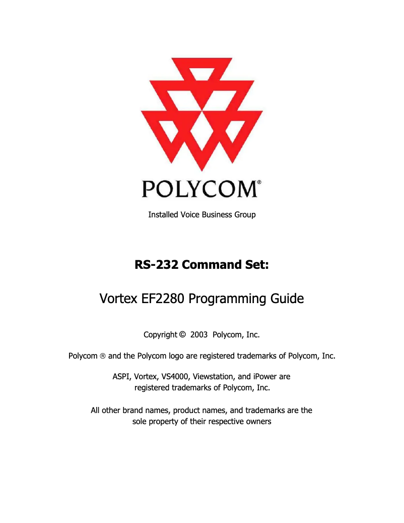 First page image of the manual for Vortex EF2280