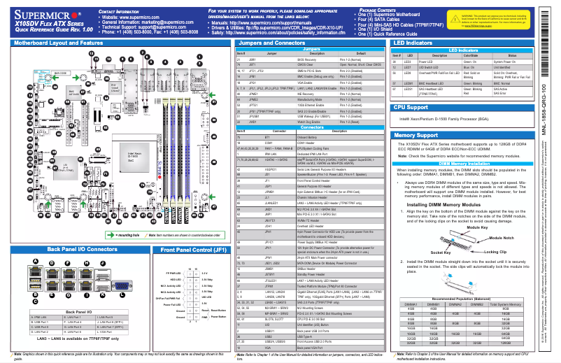 Page 1 of the manual Quick Start Guide Supermicro X10SDV-2C-7TP4F