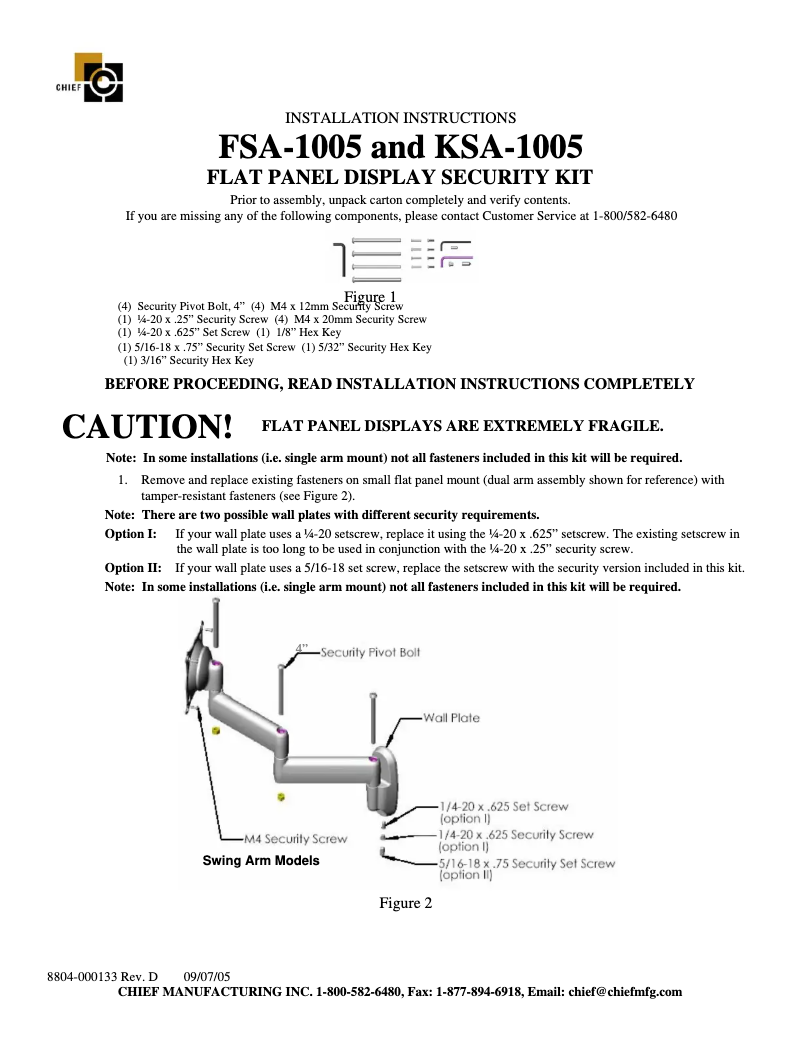 Page 1 of the manual User Manual Chief KSA1005B