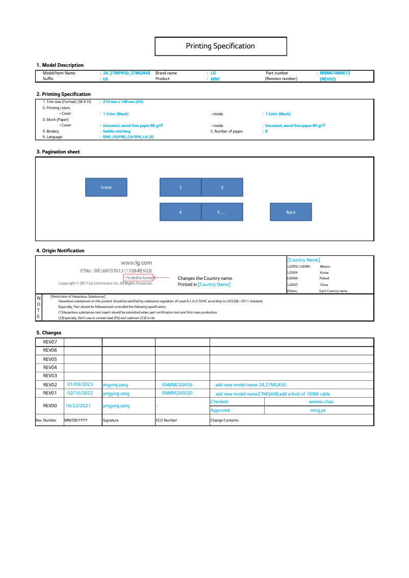 First page image of the manual for 27MQ44B