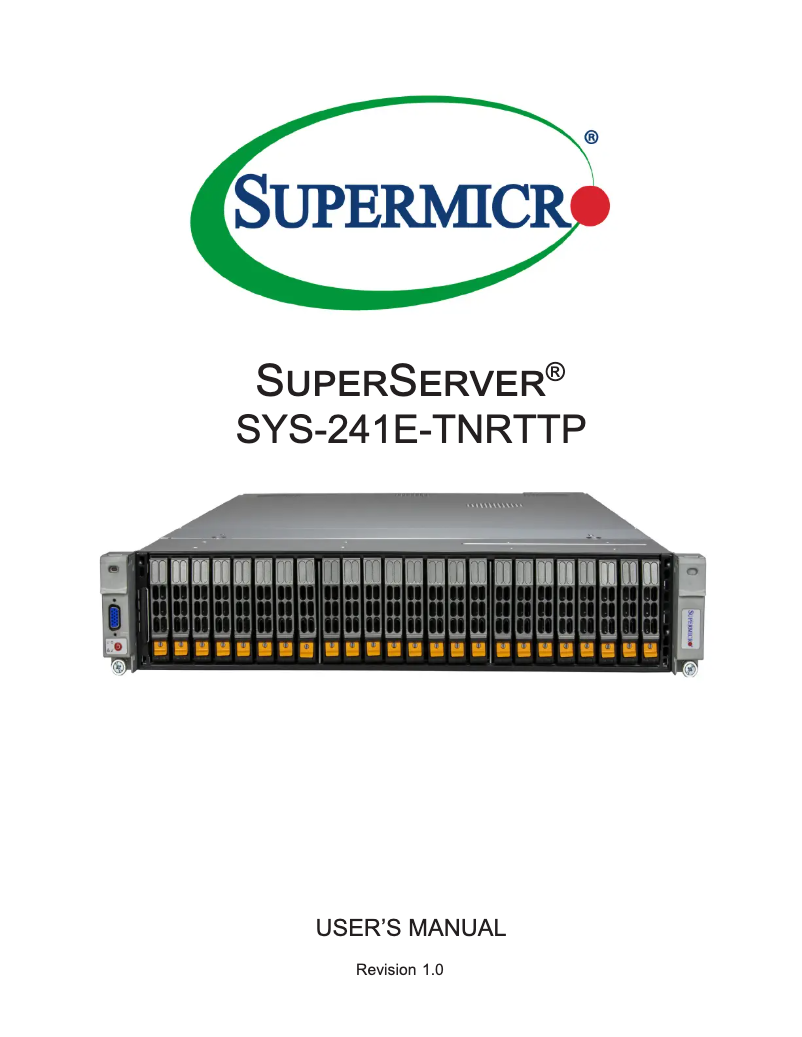 Page 1 of the manual User Manual Supermicro SuperServer SYS-241E-TNRTTP