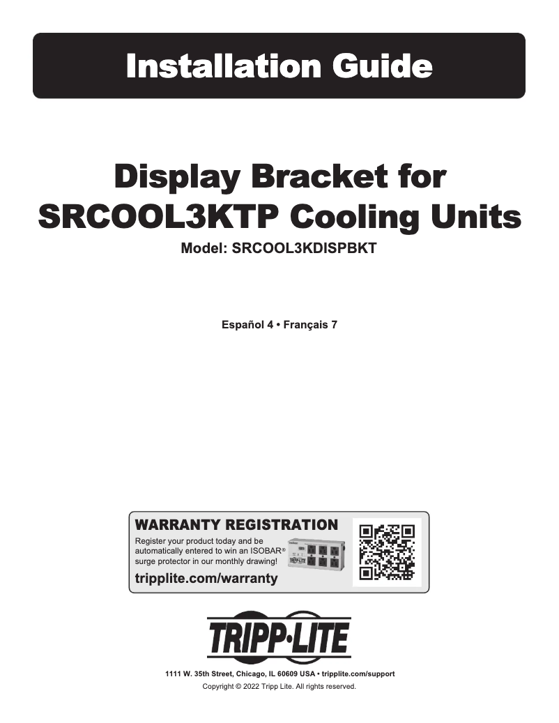 Page 1 of the manual User Manual Tripp Lite SRCOOL3KDISPBKT
