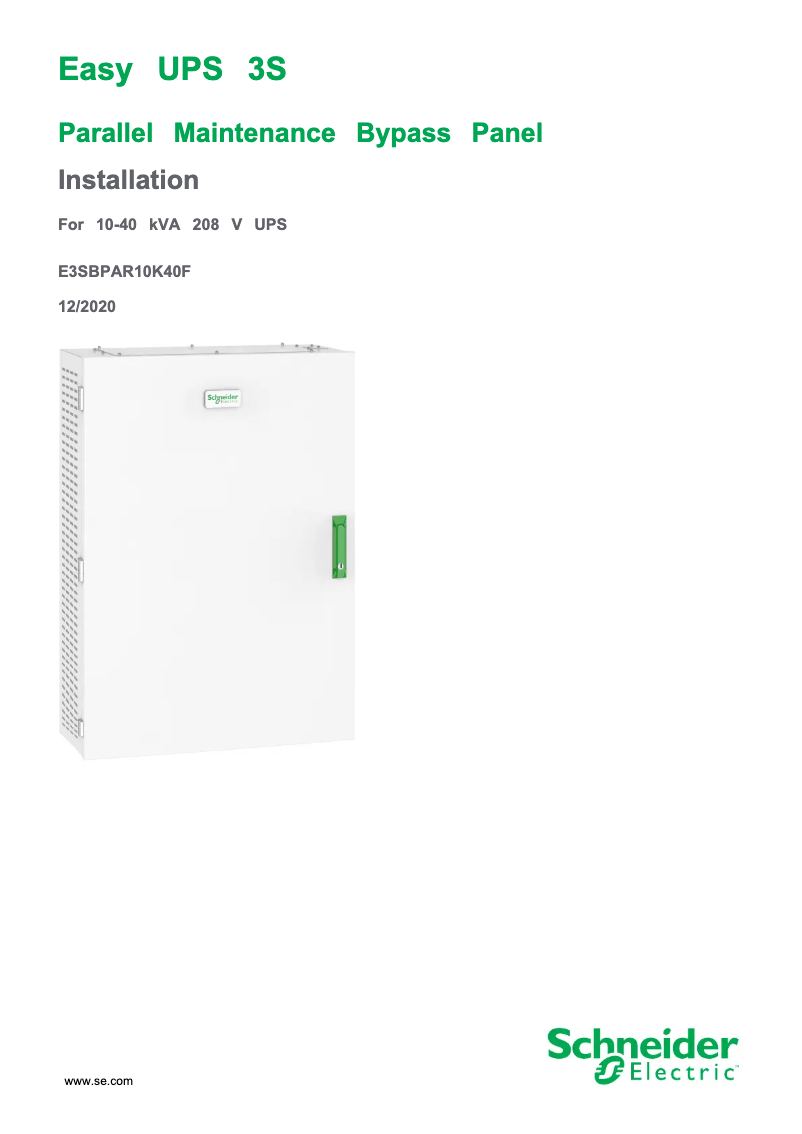 Page 1 of the manual User Manual APC E3SBPAR10K40F