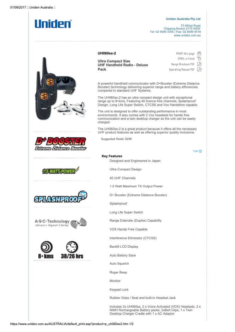 Page 1 of the manual User Manual Uniden UH060SX