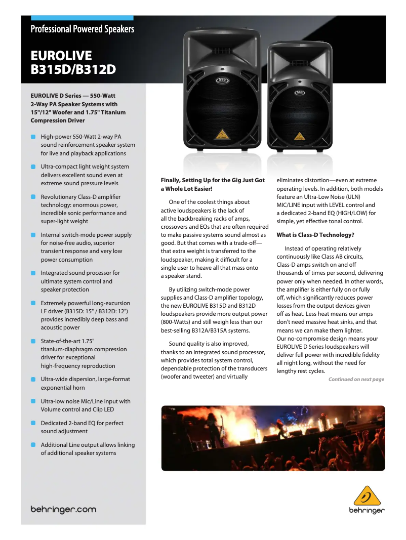 Page 1 of the manual Brochure Behringer Eurolive B312D