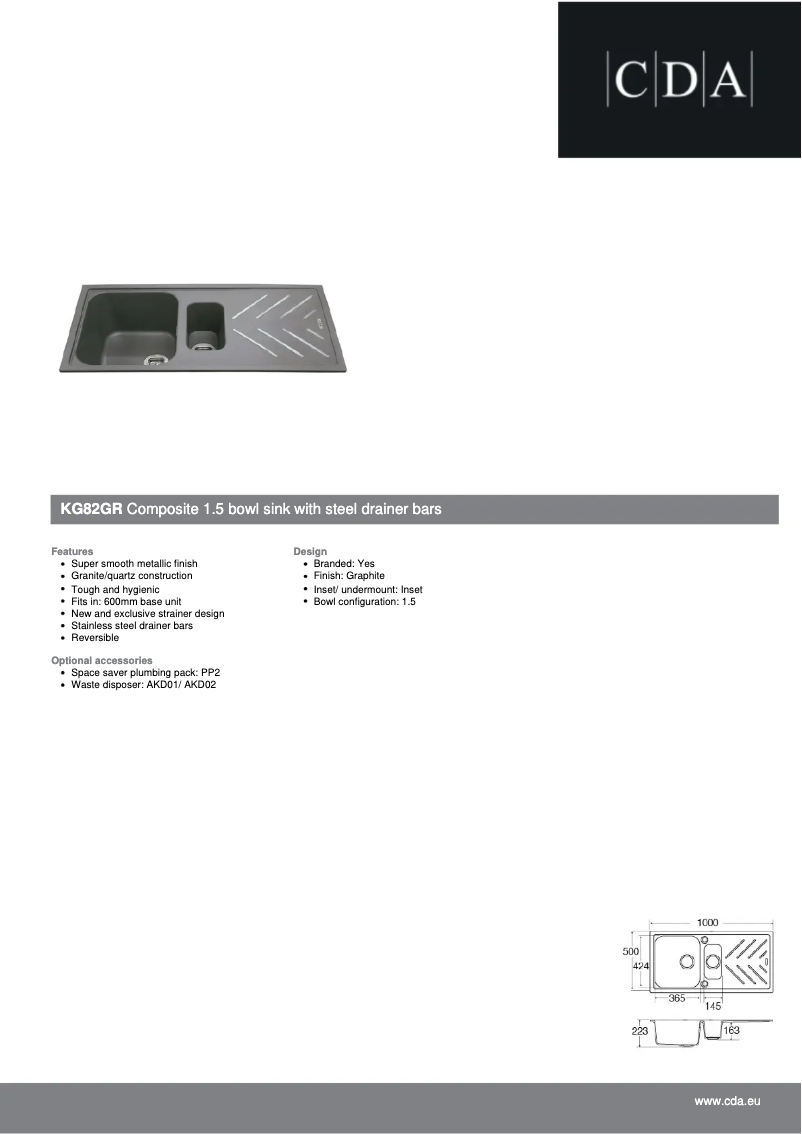 Page 1 of the manual Technical Sheet CDA KG82GR