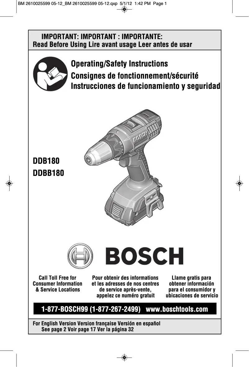 Page 1 of the manual User Manual Bosch DDH181B