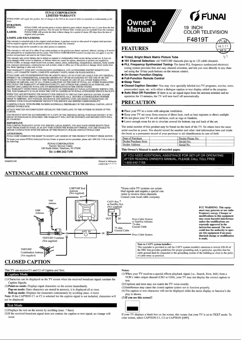 Page 1 of the manual User Manual Funai F4819T