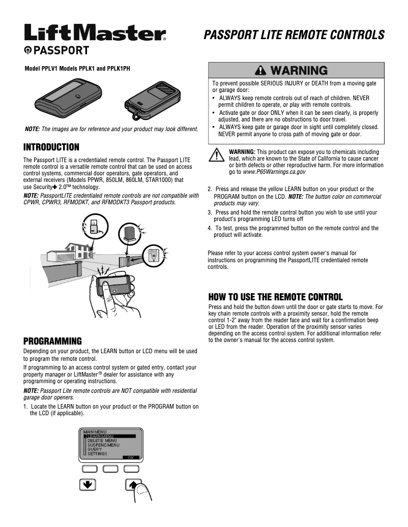 Page 1 of the manual User Manual LiftMaster PPLK1