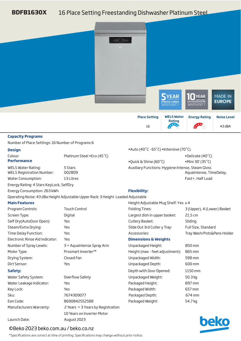 First page image of the manual for BDFB1630X