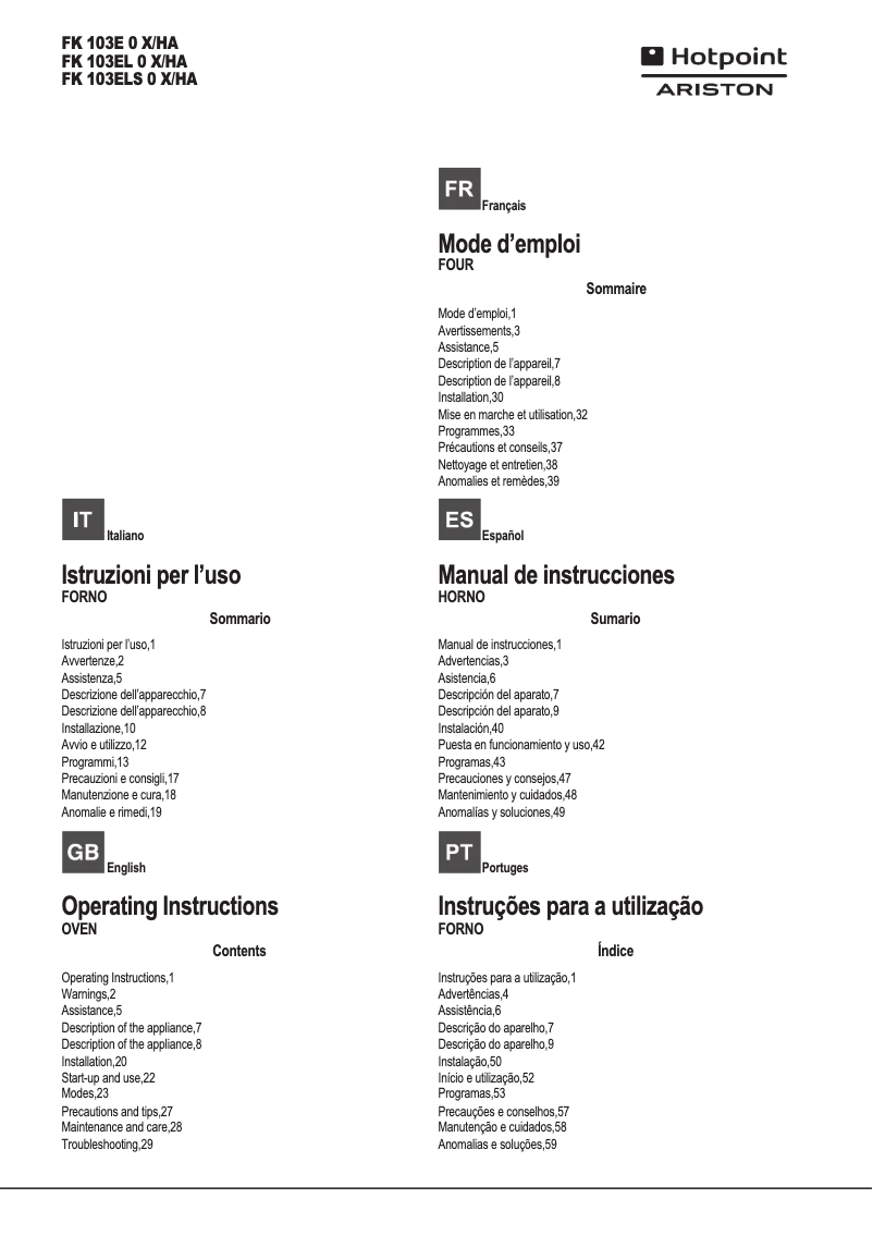 First page image of the manual for FK 103E 0 X/HA
