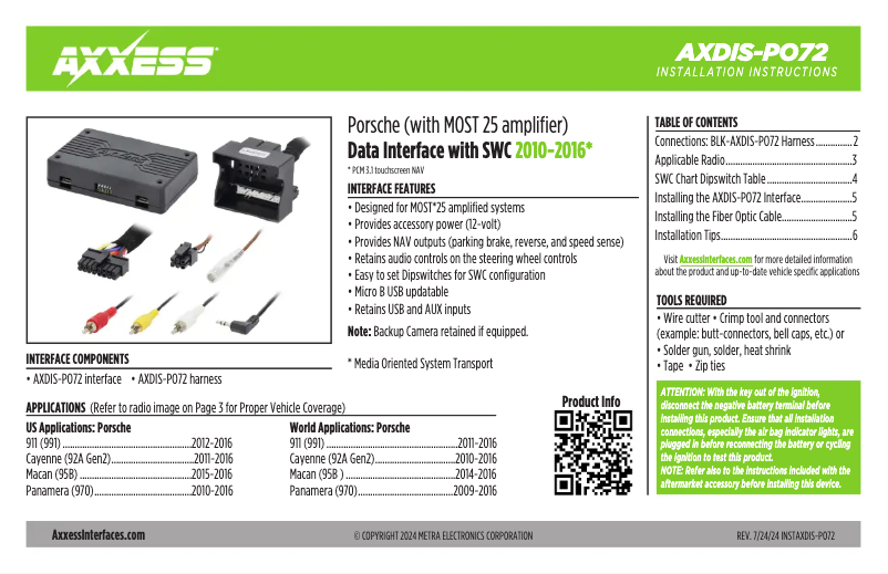 First page image of the manual for AXDIS-PO72
