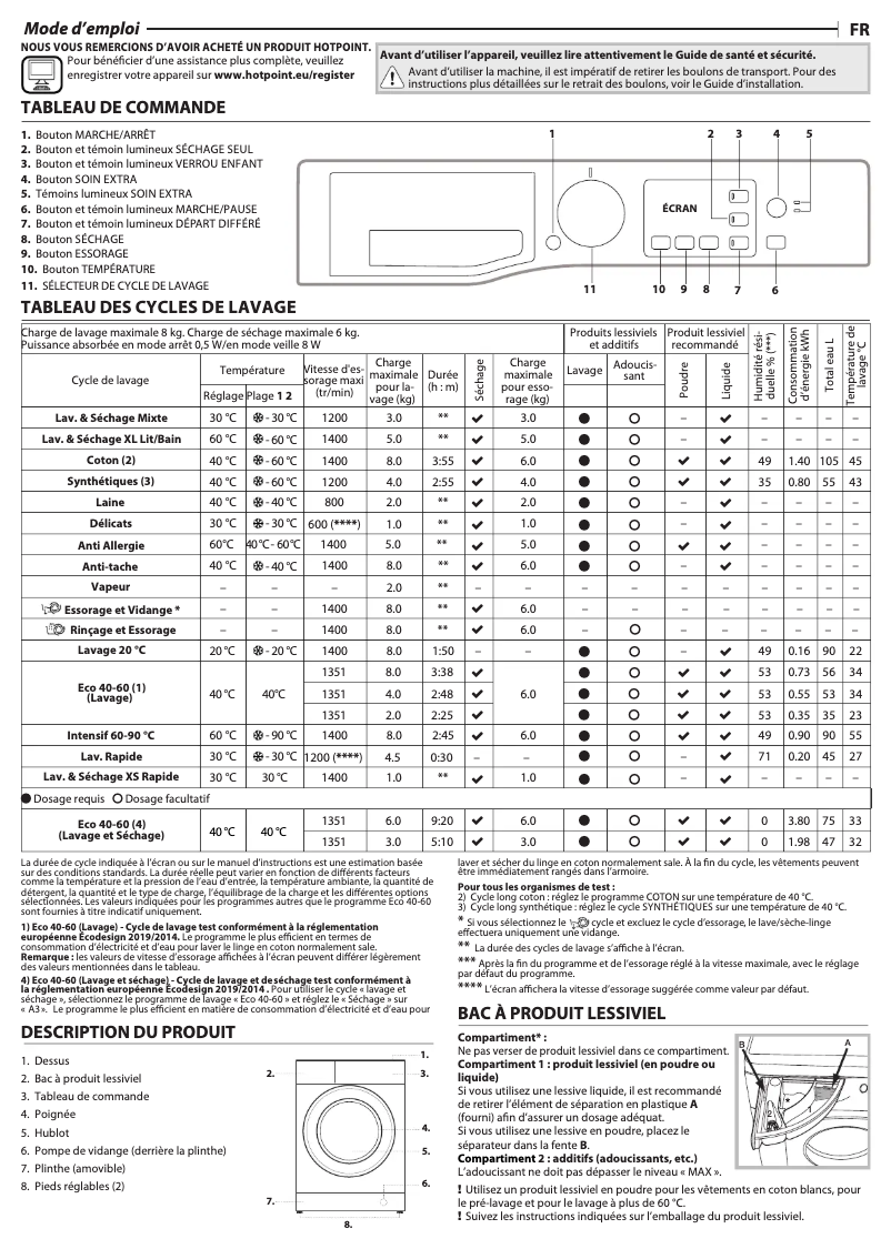Page 1 of the manual User Manual Hotpoint NDB 8635 K FR