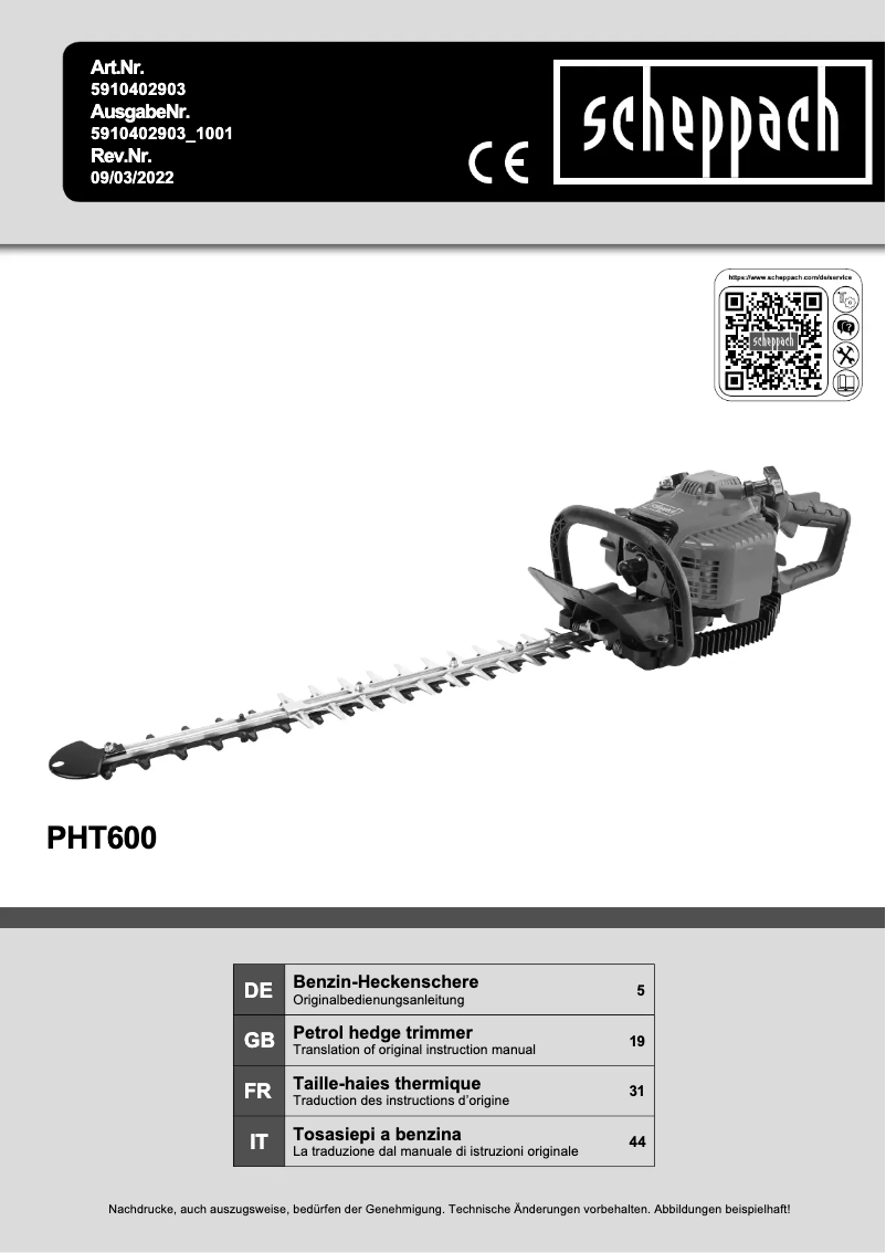 Page 1 of the manual User Manual Scheppach PHT600