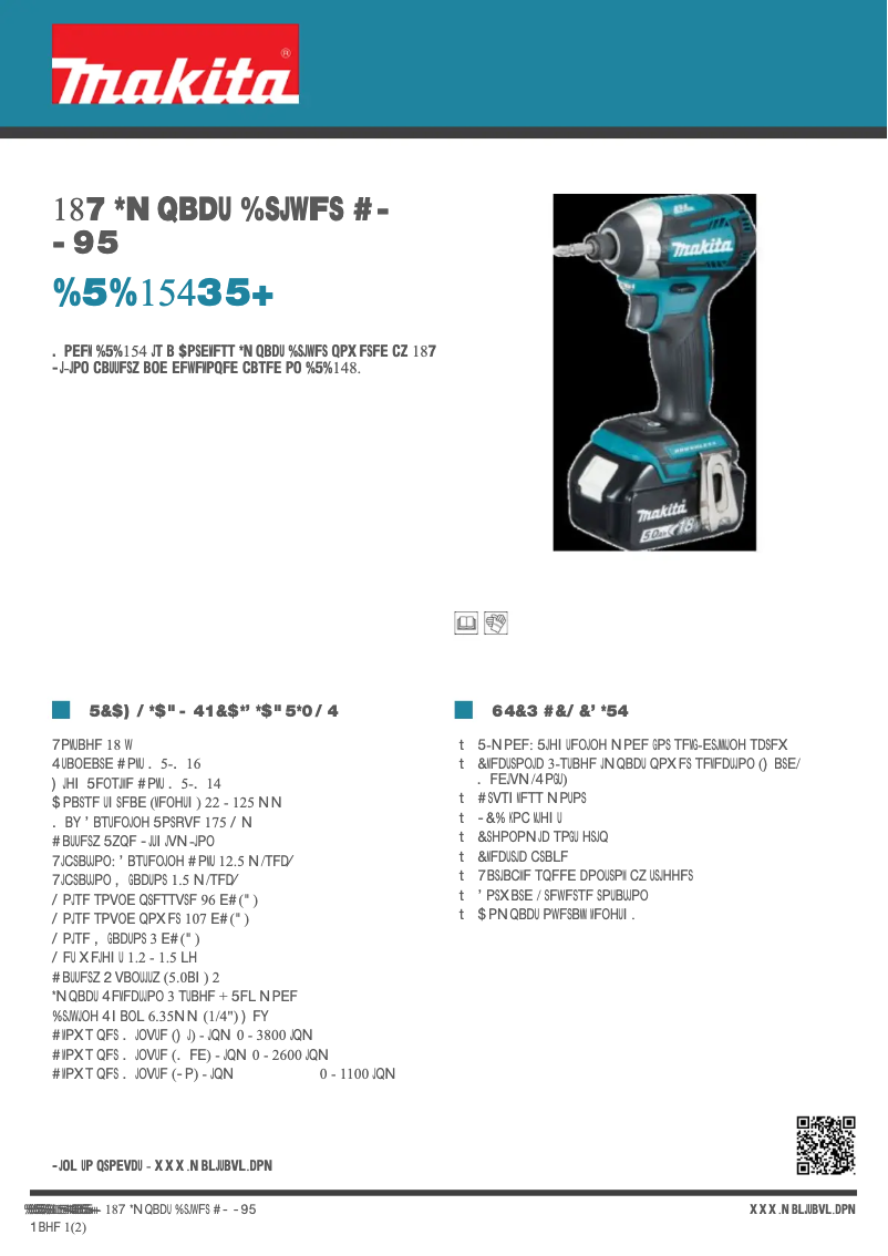 Page 1 of the manual Technical Sheet Makita DTD154RTJ