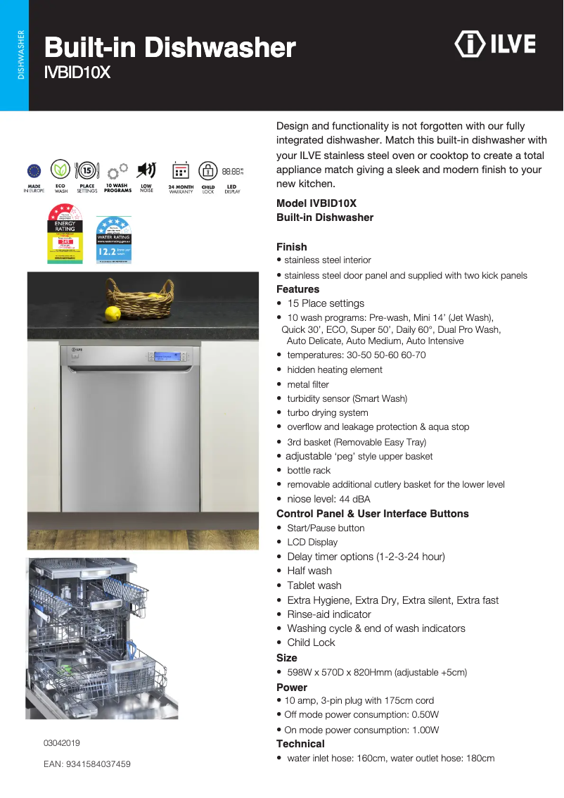 Page 1 of the manual Technical Sheet Ilve IVBID10X