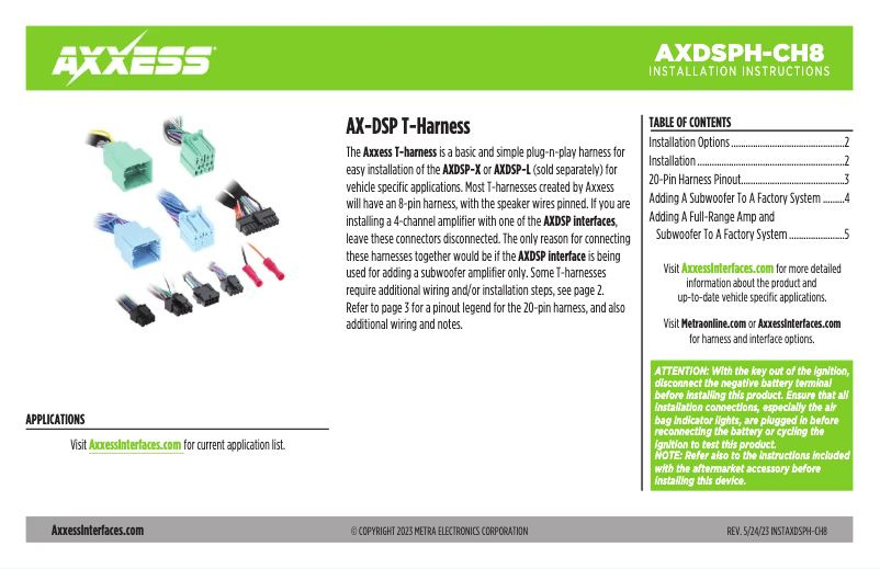 Page 1 of the manual User Manual AXESS AXDSPH-CH8
