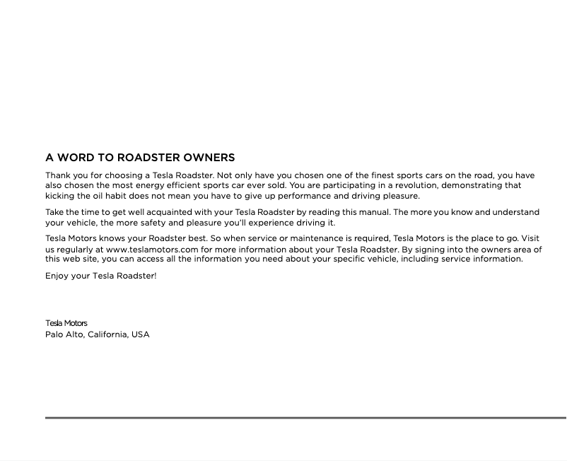 First page image of the manual for Roadster (2010)