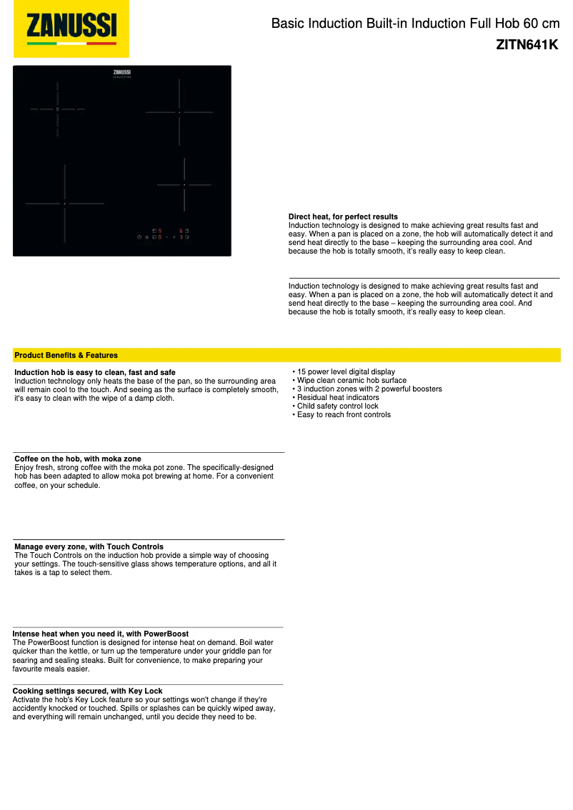 Page 1 of the manual Technical Sheet Zanussi ZITN641K