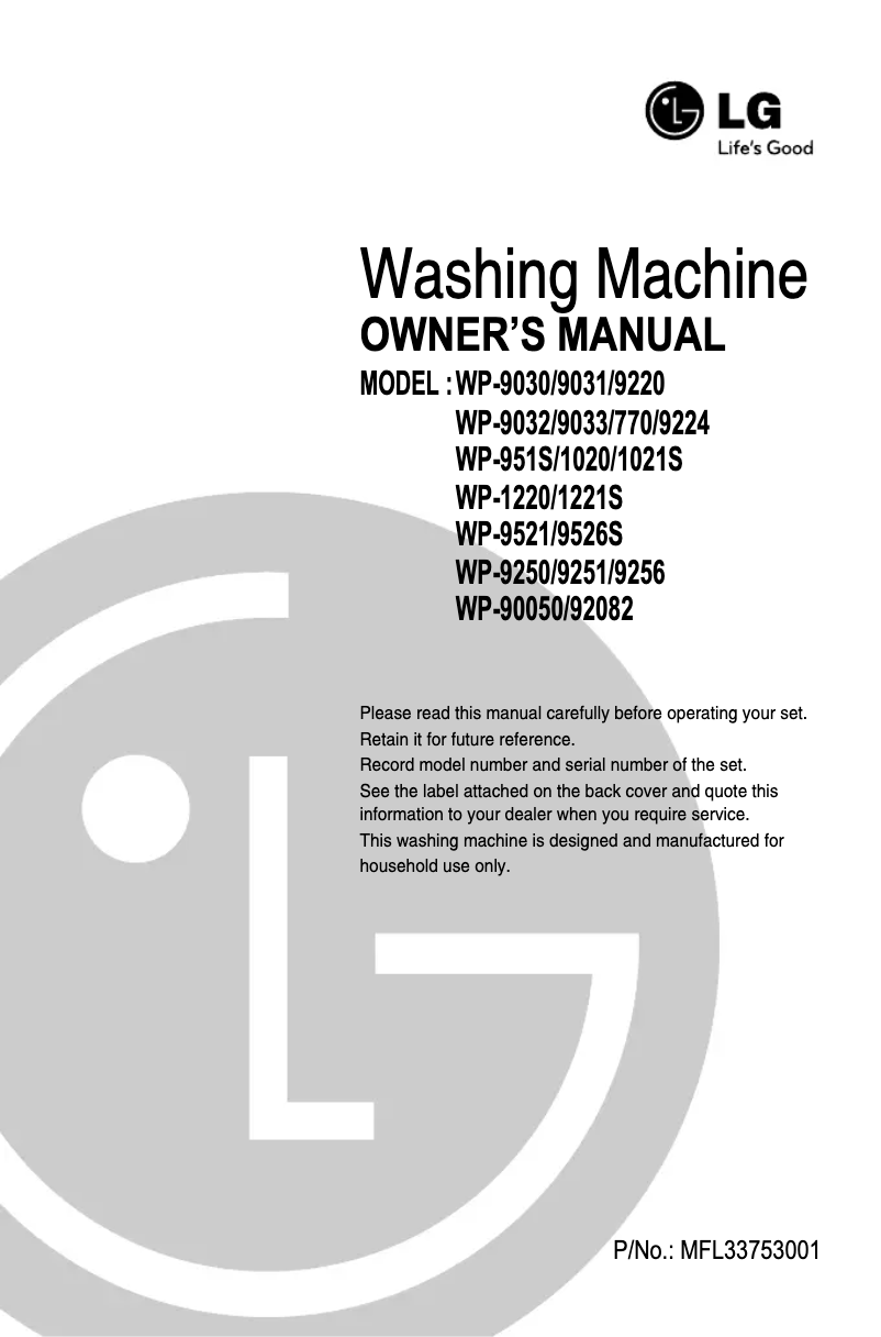First page image of the manual for WP-770G