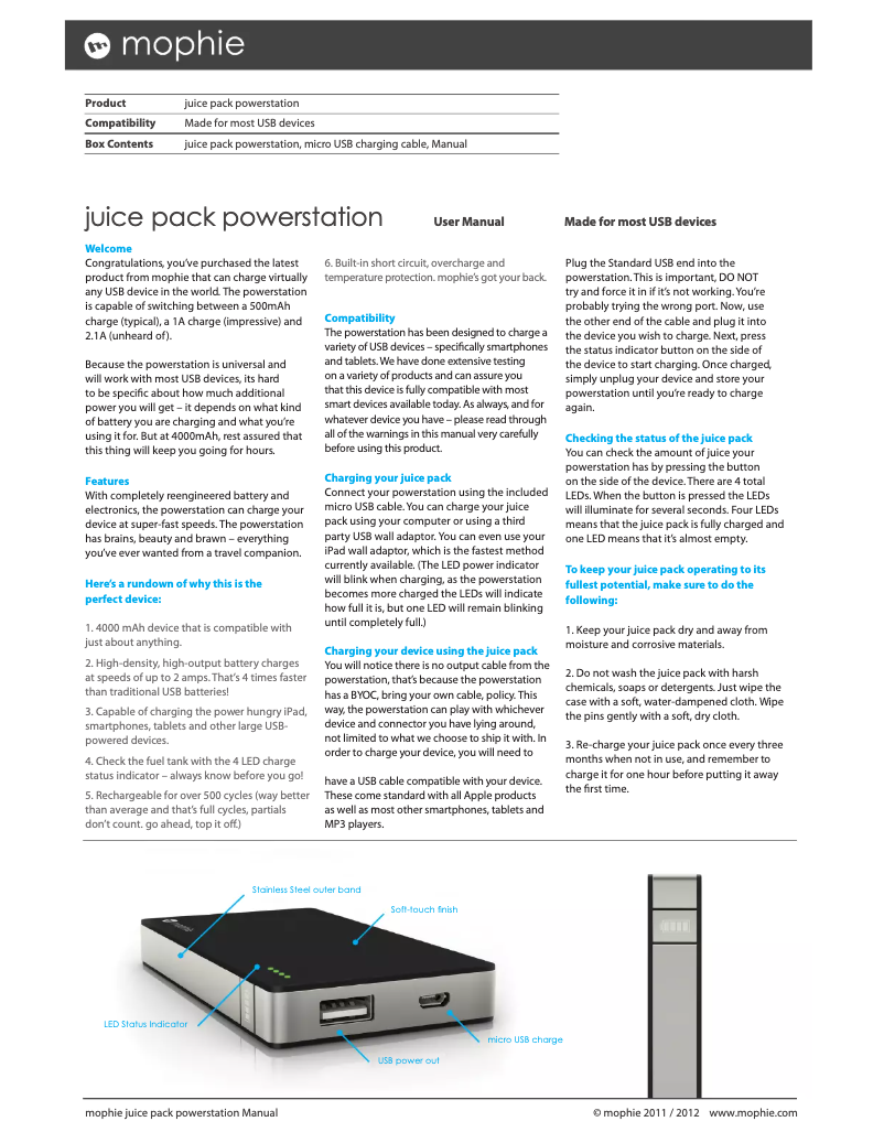 First page image of the manual for Juice Pack Mini