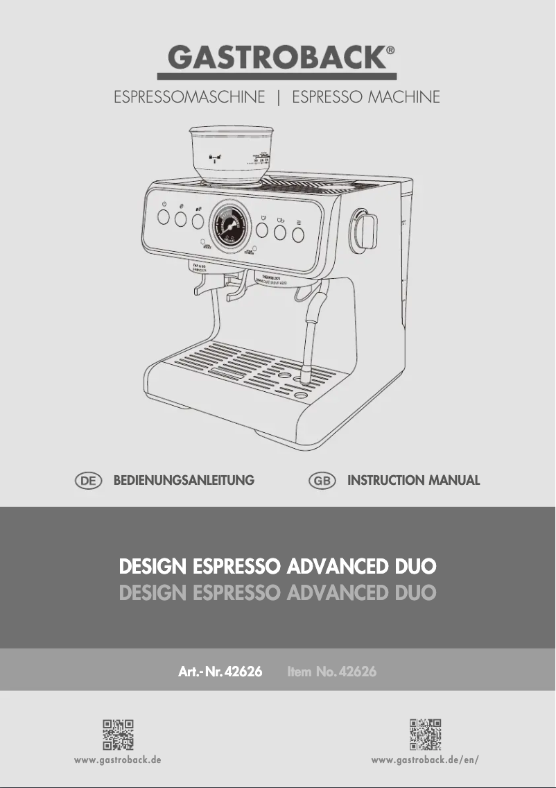 First page image of the manual for Design Espresso Advanced Duo 42626