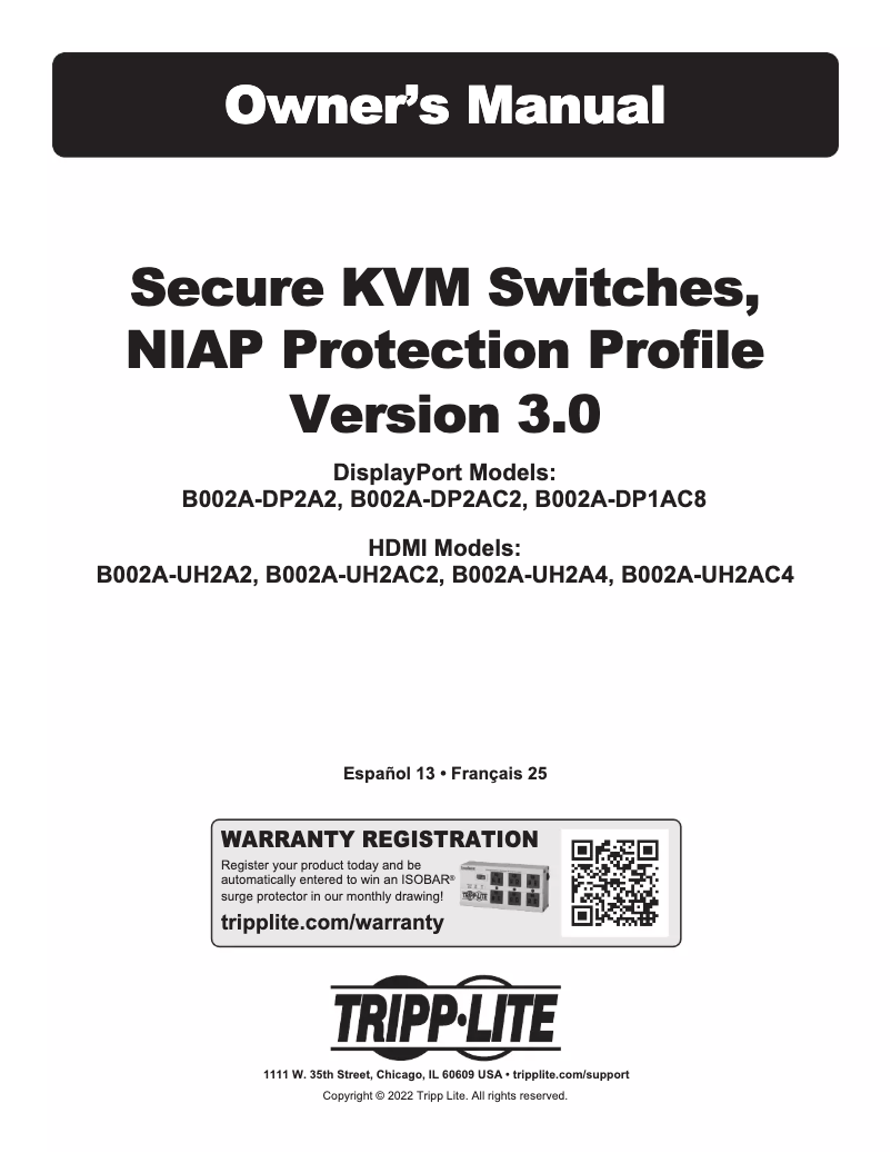 Page 1 de la notice Manuel utilisateur Tripp Lite B002A-UH2A4