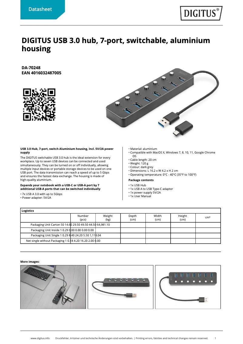 Page 1 of the manual Technical Sheet Digitus DA-70248