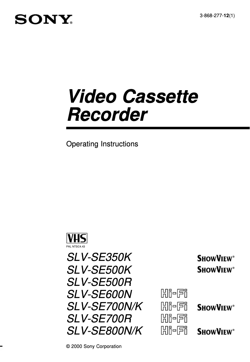 Page 1 of the manual User Manual Sony SLV-SE700N