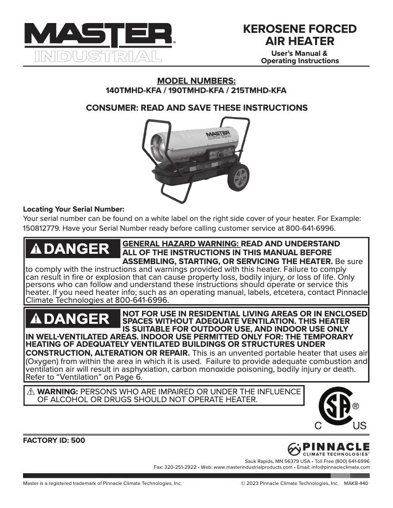 First page image of the manual for 190TMHD-KFA