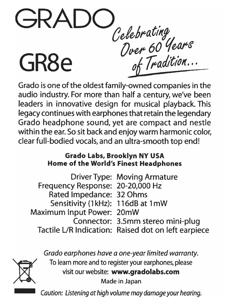 First page image of the manual for GR8e