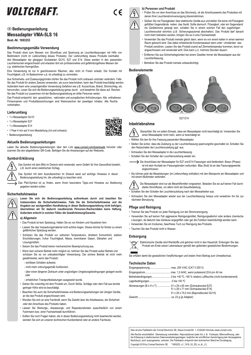 Page 1 of the manual User Manual Voltcraft VMA-5LS