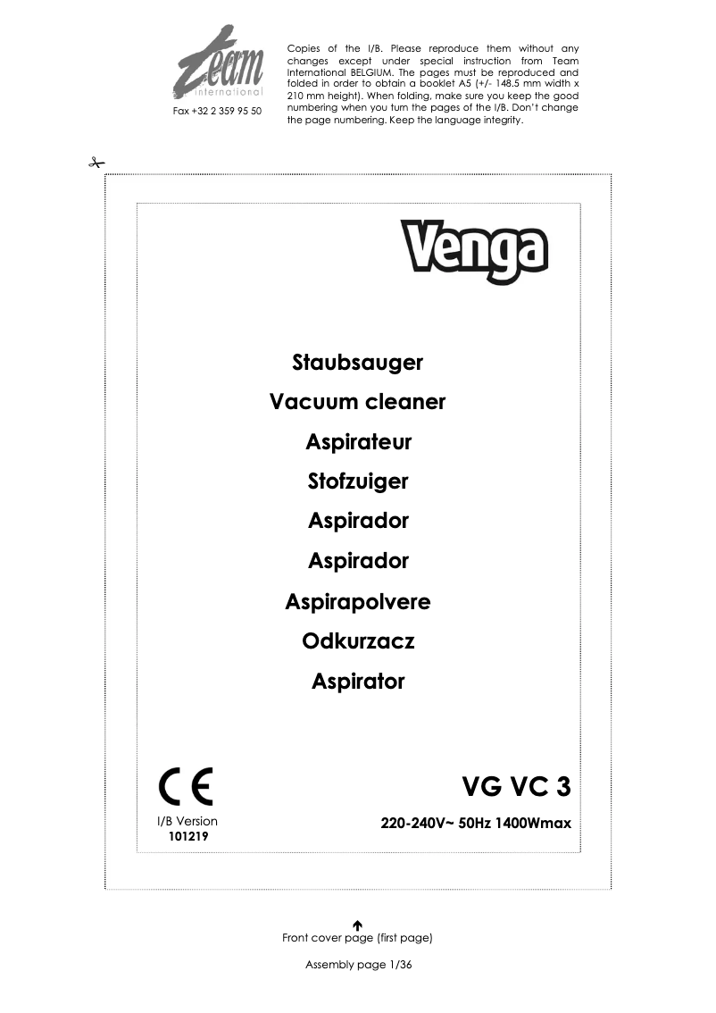 First page image of the manual for VG VC 3