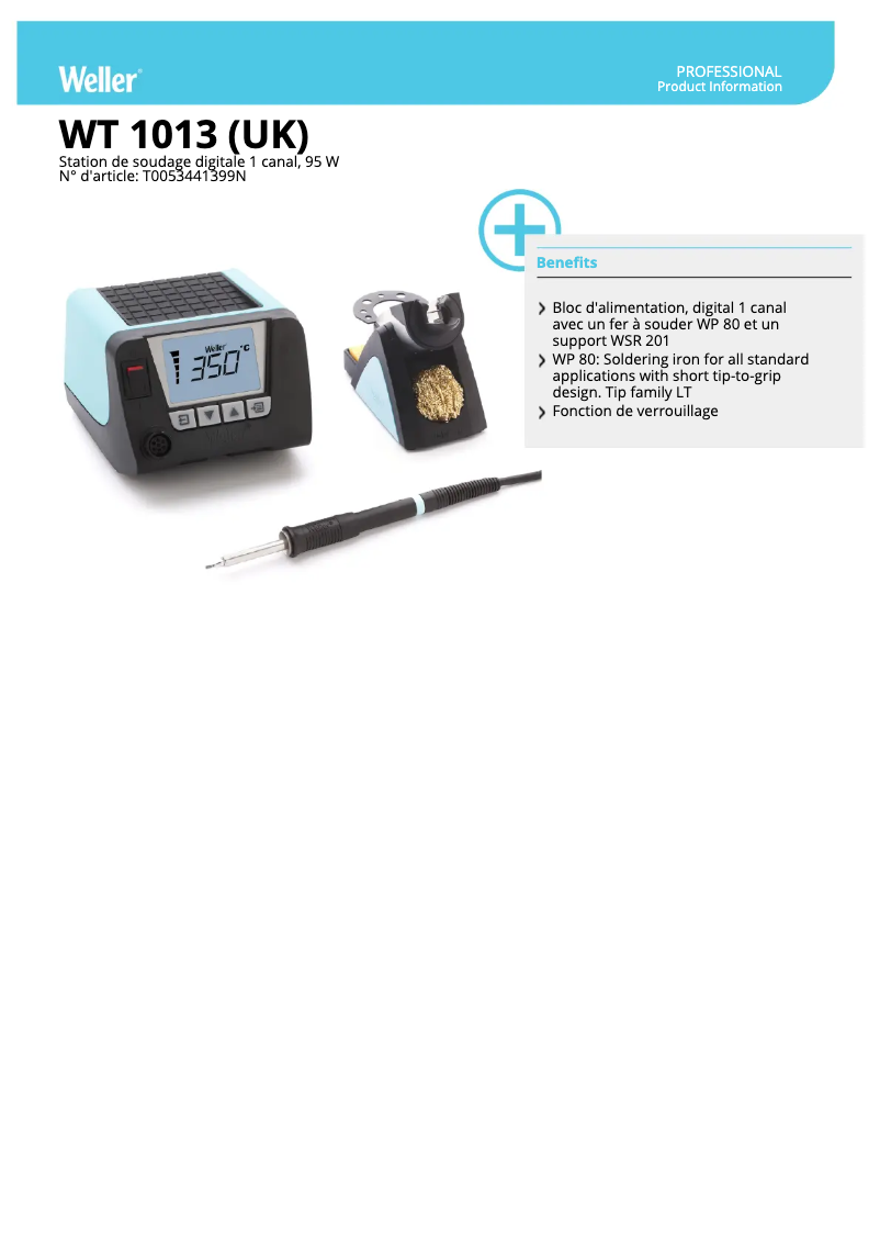 Page 1 of the manual Technical Sheet Weller WT 1013